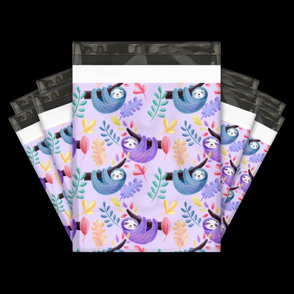 25 10X13 Poly Mailers Purple Sloths Shipping Envelopes Bags PRICE IS FIRM - Picture 7 of 7